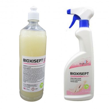 Pachet solutii pentru igienizarea mainilor, Bioxisept spray 750ml si Bioxisept gel antiseptic, 1l